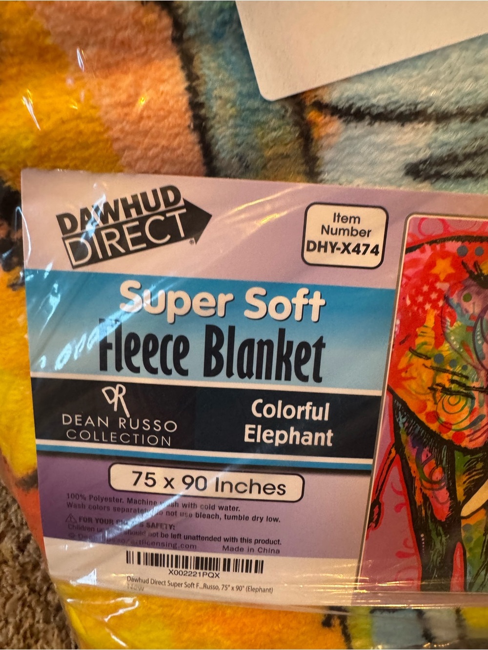 Dawhud Direct Colorful Elephant Fleece Throw Blanket - Bright Multicolor - Picture 3 of 3